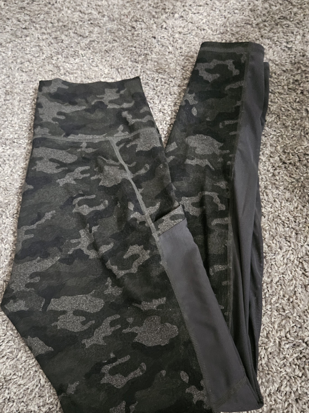 Fabletics Women's Black and Gray Camo Leggings with Side Panel